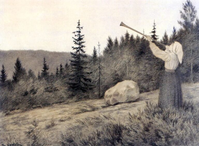 Op under Fjeldet toner en Lur, Theodor Kittelsen, 1900